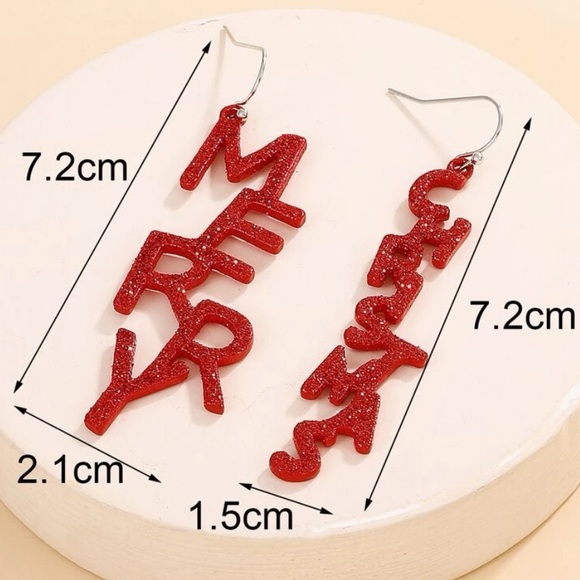 Merry Christmas Red Sparkle Earrings - Picture 7 of 7